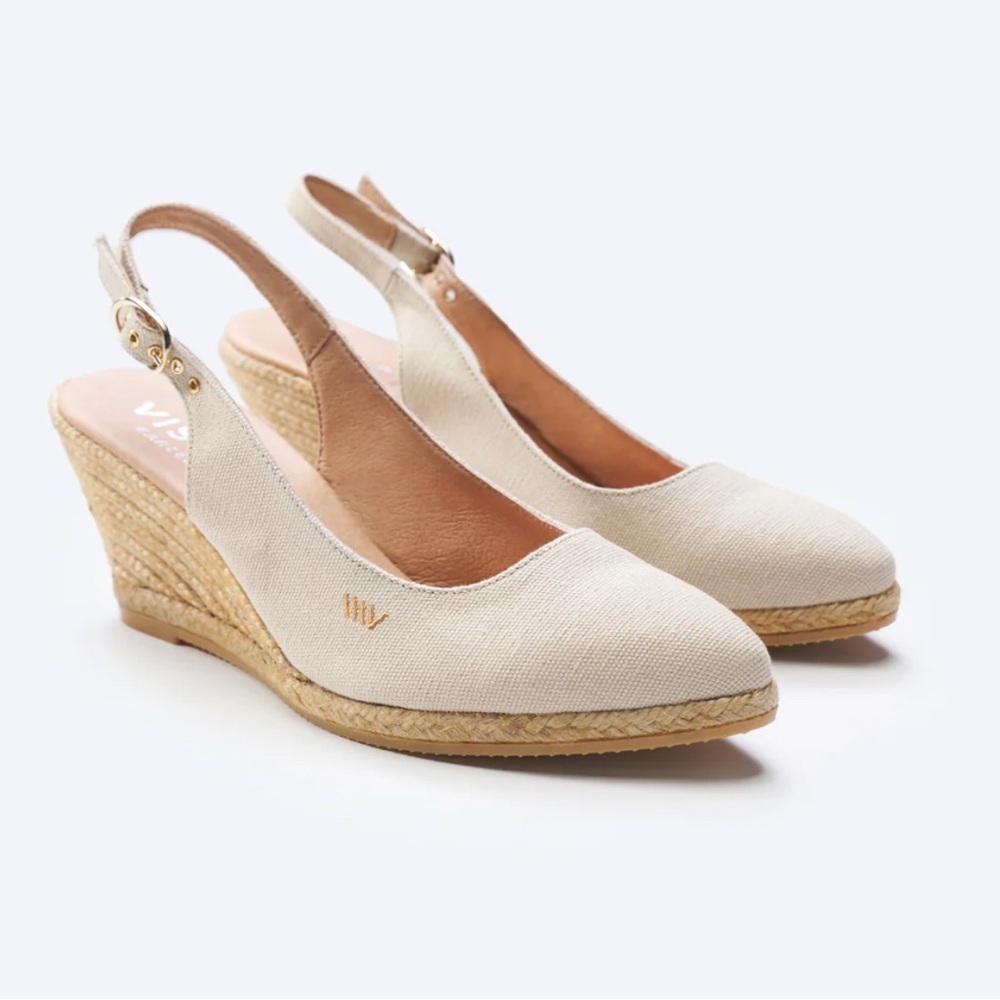 Viscata Barcelona Palomera Canvas Espadrille Wedge Slingbacks Beige EU 39
